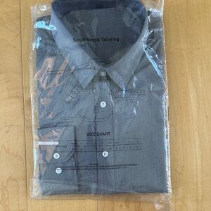 Men's mid charcoal Grey dress shirt, adjustable button cuff, single fused collar